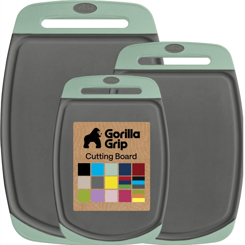 GORILLA GRIP BPA-Free Reversible Kitchen Cutting Board, Set of 3, Red