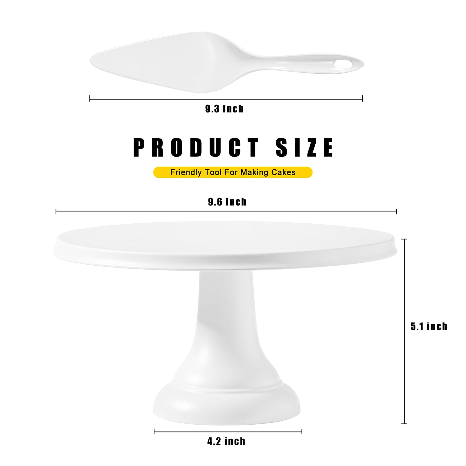 JOYMAY 9.6 Inch Bamboo Fiber Cake Stand, Round Cake Holder, Cake Plate with Detachable Base, Dessert Table Display Set, Cake Decorating for Birthday Party Baking Gifts for 6inch, 8inch Cakes (White)