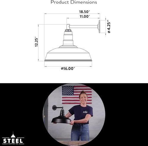 11" Straight Arm Barn Light Outdoor | Farmhouse Exterior Wall | Matte Black