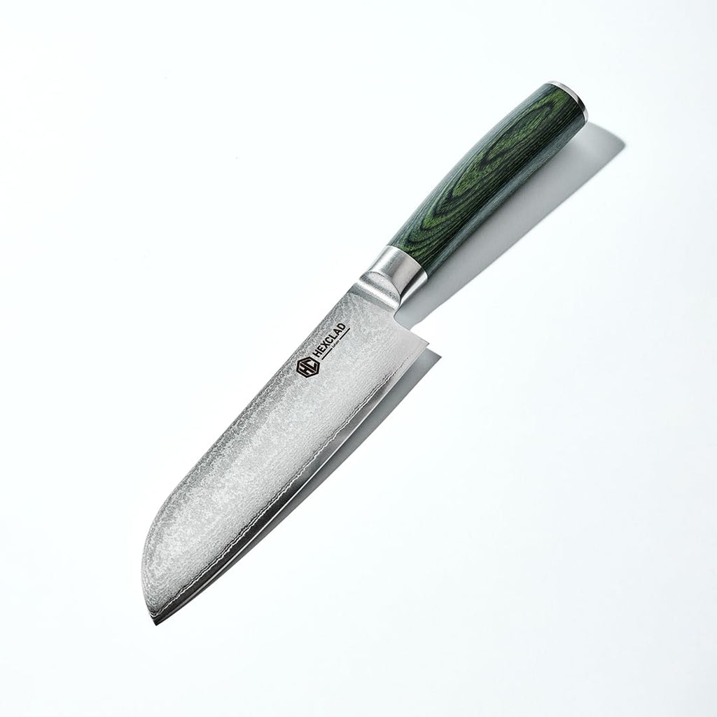 HexClad 7" Japanese Damascus Stainless Steel Santoku Knife, Full Tang