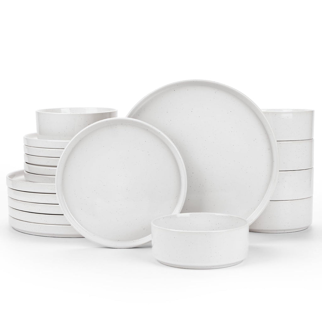 Famiware Nebula Plates and Bowls, 18-Piece Dinnerware Set, White