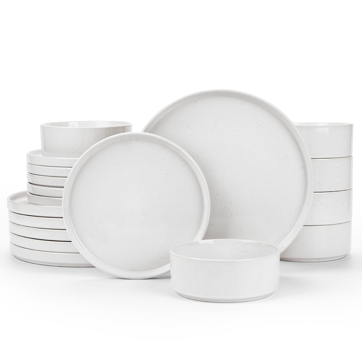 Famiware Nebula Plates and Bowls, 18-Piece Dinnerware Set, White