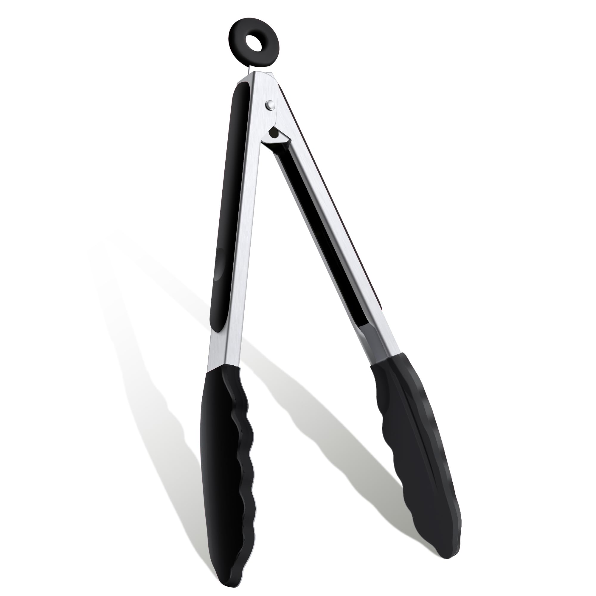 9 Inch Kitchen Tongs, Stainless Steel Cooking Tongs with Silicone Tips