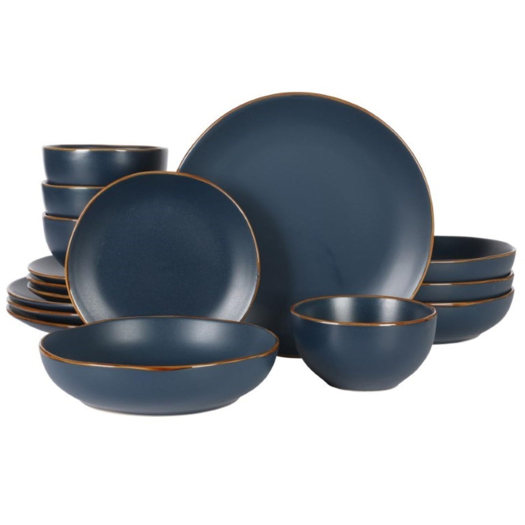 Gibson Home Hazeltine 16-Piece Green Stoneware Dinnerware Set – Plates and Bowls, Durable Ceramic Kitchen Dinner Set