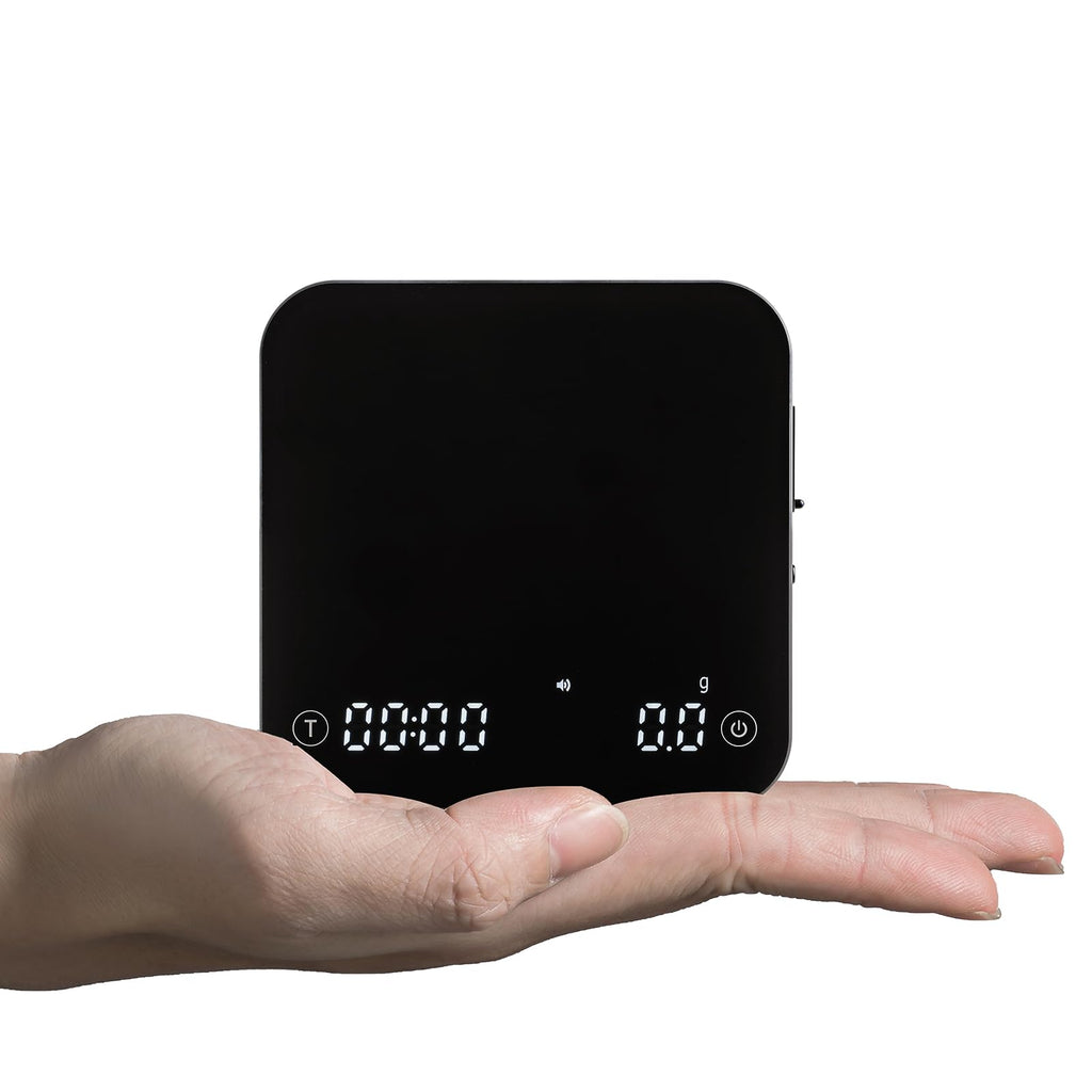 KitchenTour CaféMetric Coffee Scale with Timer 0.1g/2000g - Precision Small Scale for Espresso & Pour Over - Mini Scale with LED Display Recharge Wood