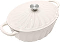 NSIRONS Enameled Dutch Oven Pot with Lid, 7 QT Cast Iron Dutch Oven with Dual Handles, Oval Dutch Oven for Cooking, Bread Baking, Frying, Non-stick Enamel Coated Oven (Caramel White)