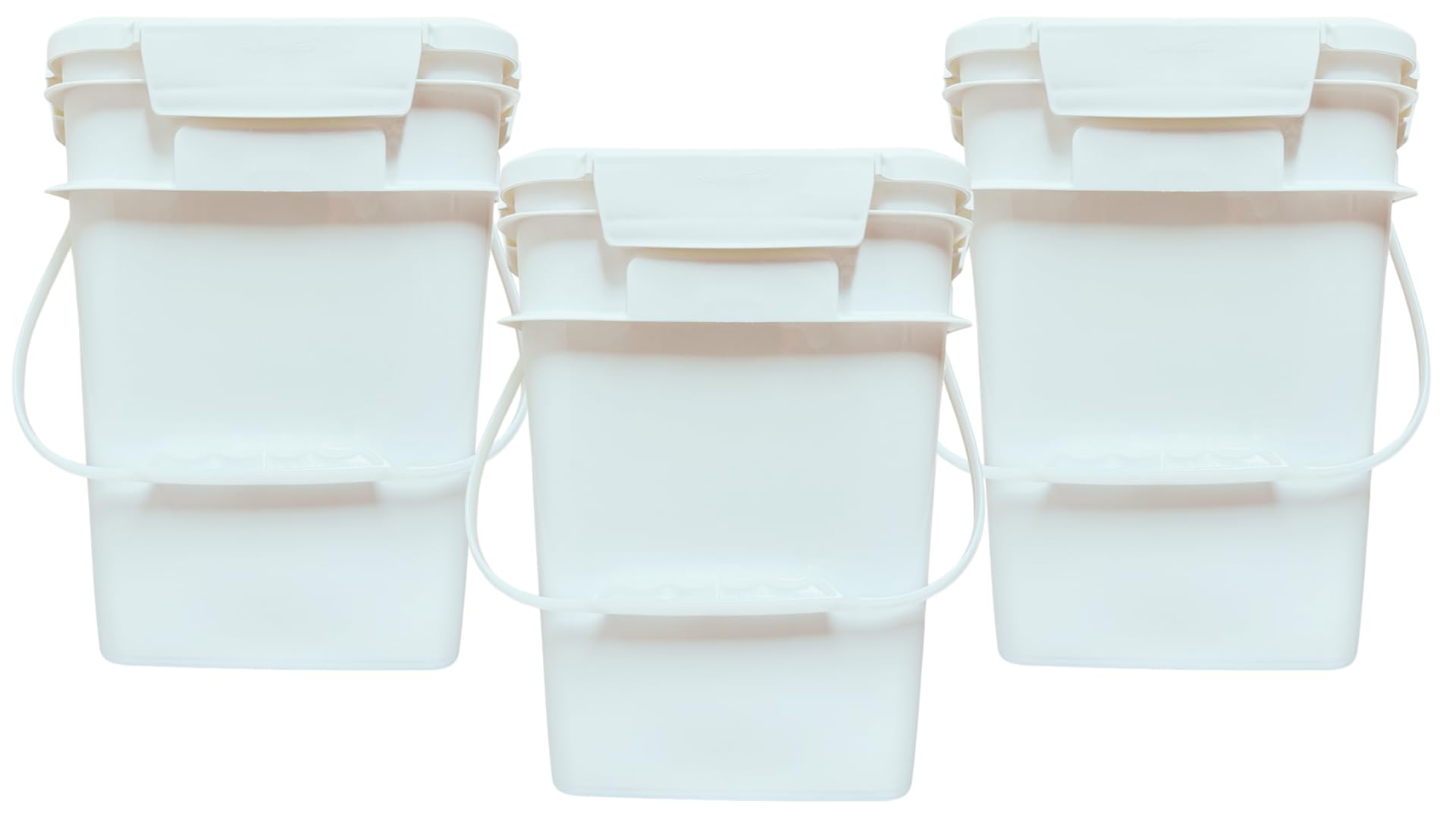 House Naturals 4 Gallon Square Food Grade Bucket Pail with Plastic Handles and Lid (Pack of 3) Made in USA containers (White)