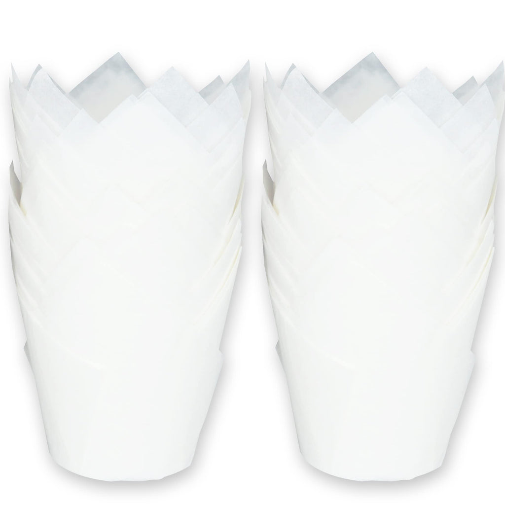 MyBakning Large size White+Brown Tulip Baking Cups 2-1/4"(Base diameter) x 4"(Wall height) Greaseproof paper baking cupcake Muffin liners, Case of 130 pcs