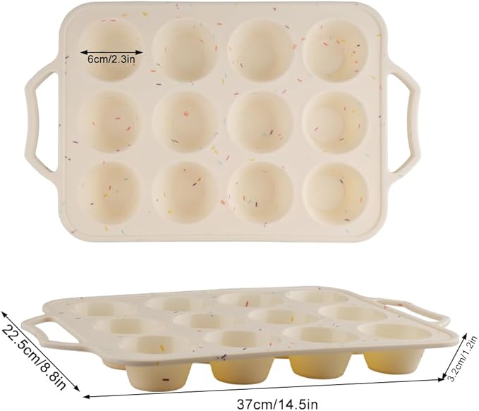 Velicber 2 Pack Silicone Muffin Pan with Metal Reinforced Frame, 12 Cups Regular Size Silicone Cupcake Pan, Nonstick silicone Cupcake Molds for baking Homemade Muffins, Cupcakes, Egg Bites