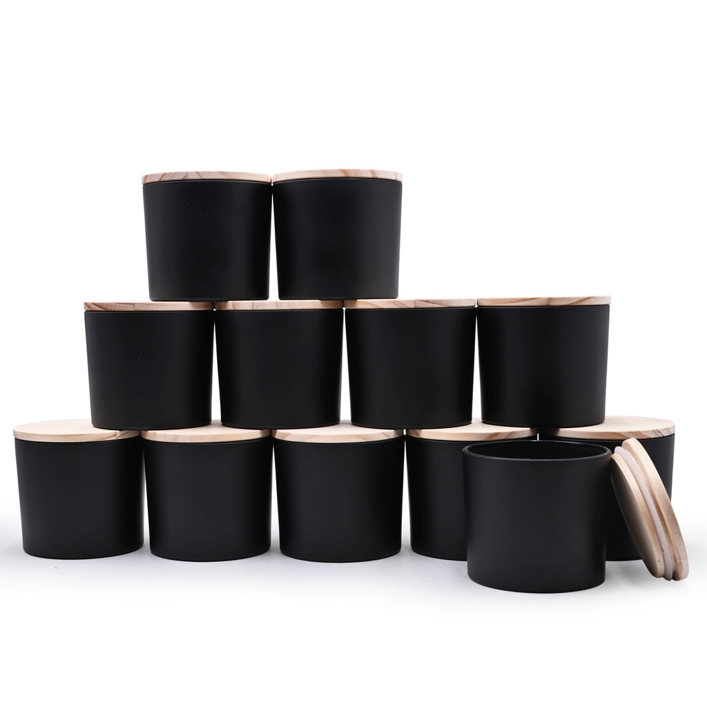 SHOWIN Thick Candle Jars for Making Candles 12 Pcs, 7 OZ Empty Jars with Wood Lids for Candle Making, Sample Container, Clear