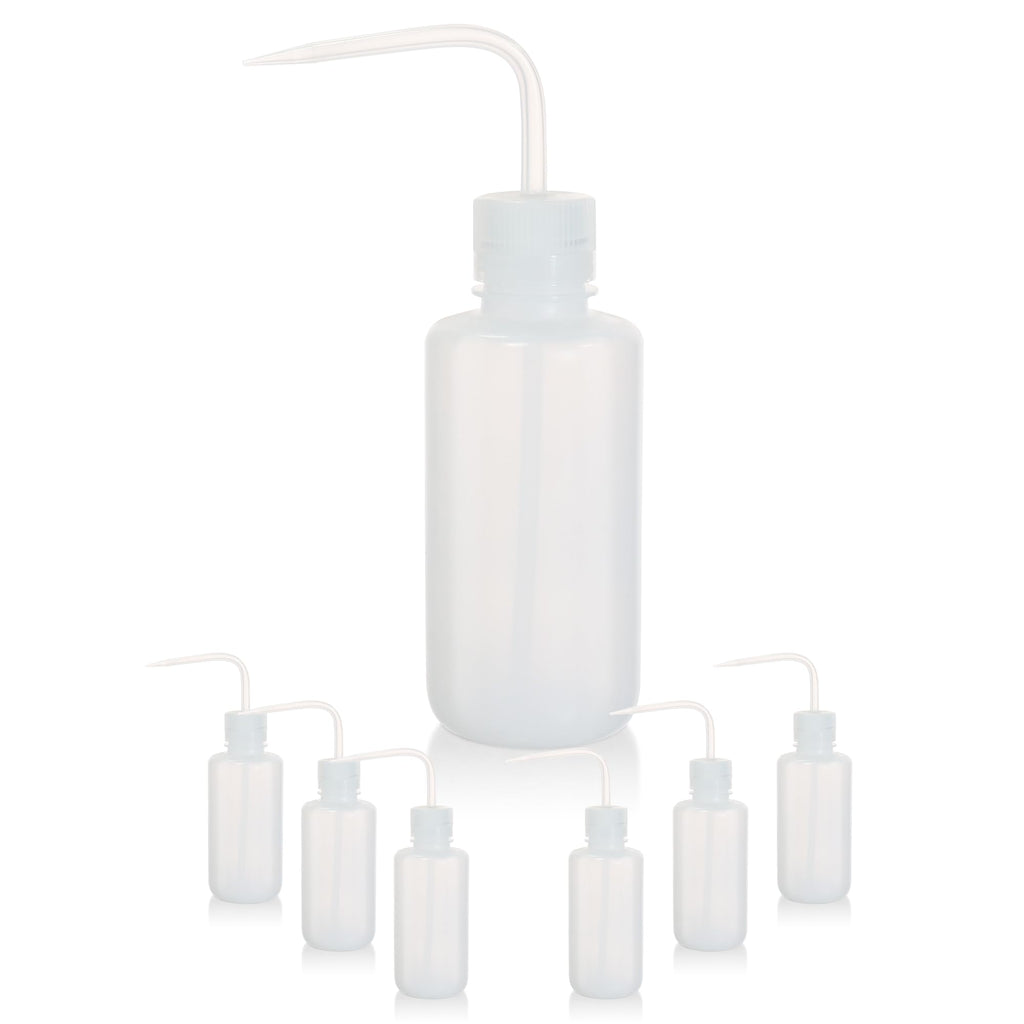 LABINVO 4pcs of Methanol Wash Bottles, Vol.500ml (17oz), Narrow Mouth, Self-Venting Safety Wash Bottles, LDPE Material, IN-WBM500