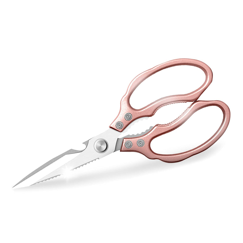 AWinjoy Kitchen Scissors, Heavy Duty Sharp Shears Dishwasher Safe, Rose Gold Cooking Accessories for Meat, Chicken, Fish, Poultry, Herb, Bread