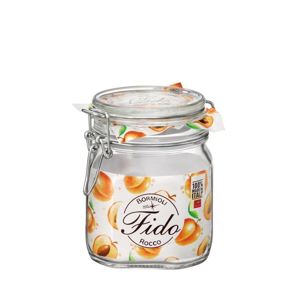 Bormioli Rocco Fido Glass Jar, Blue Lid - Serving & Entertaining Container - 33.75 oz Airtight Clamp Canister for Appetizers, Desserts, Snacks & Gifting - Italian Glass, Dishwasher Safe