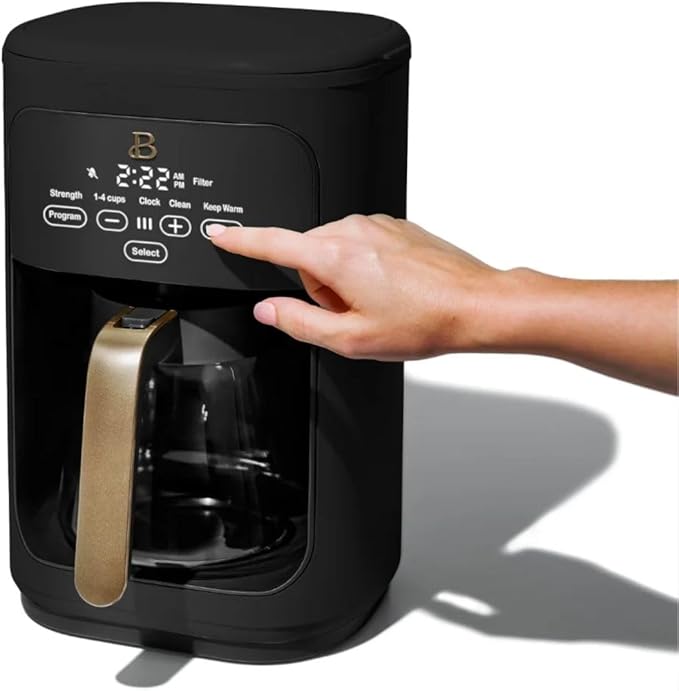 Beautiful 14 Cup Programmable Coffee Maker, Touch Display, 1200W, Brew Strength Control, Keep Warm, Pause & Serve, Glass Carafe, Reusable Filter, Auto Shut-Off, Matte Finish (Black Sesame)