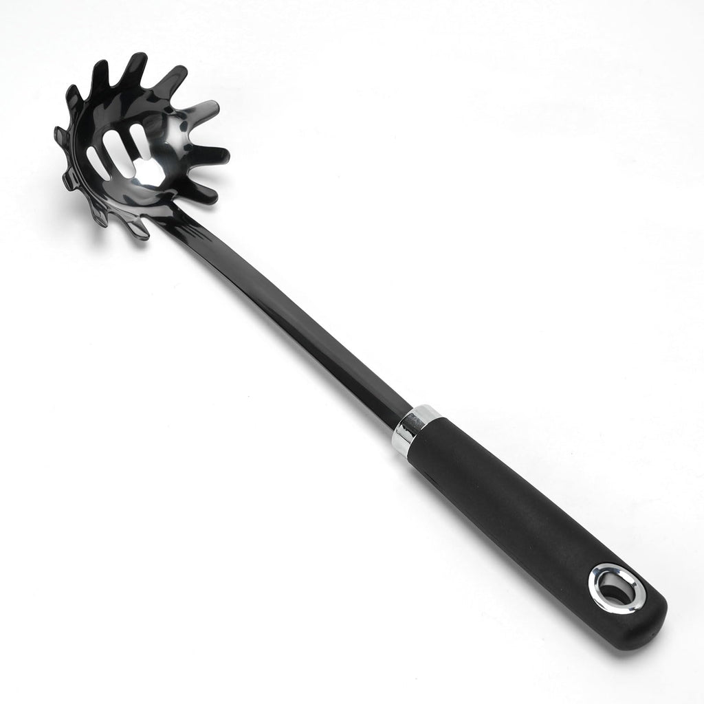 JXWING Black Stainless Steel Pasta Spoon, Spaghetti Server, Pasta Fork