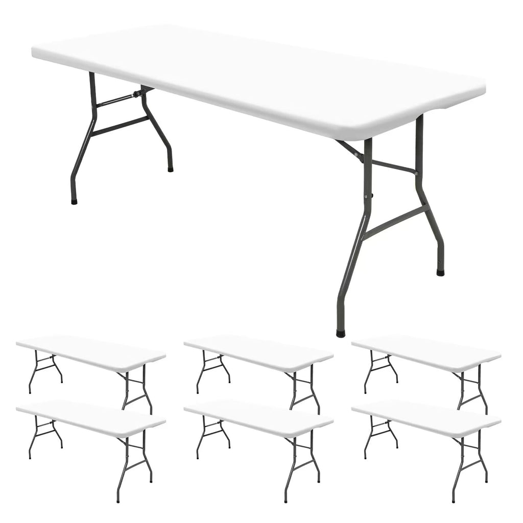 6 Pack Stretch Fabric Table Top Cap Cover, fits 6' Tables, Spandex Table Covers Washable Elastic Universal Rectangle Tablecloth Protector for Indoor Outdoor Party Picnic Wedding, White, 30" W x 72" L