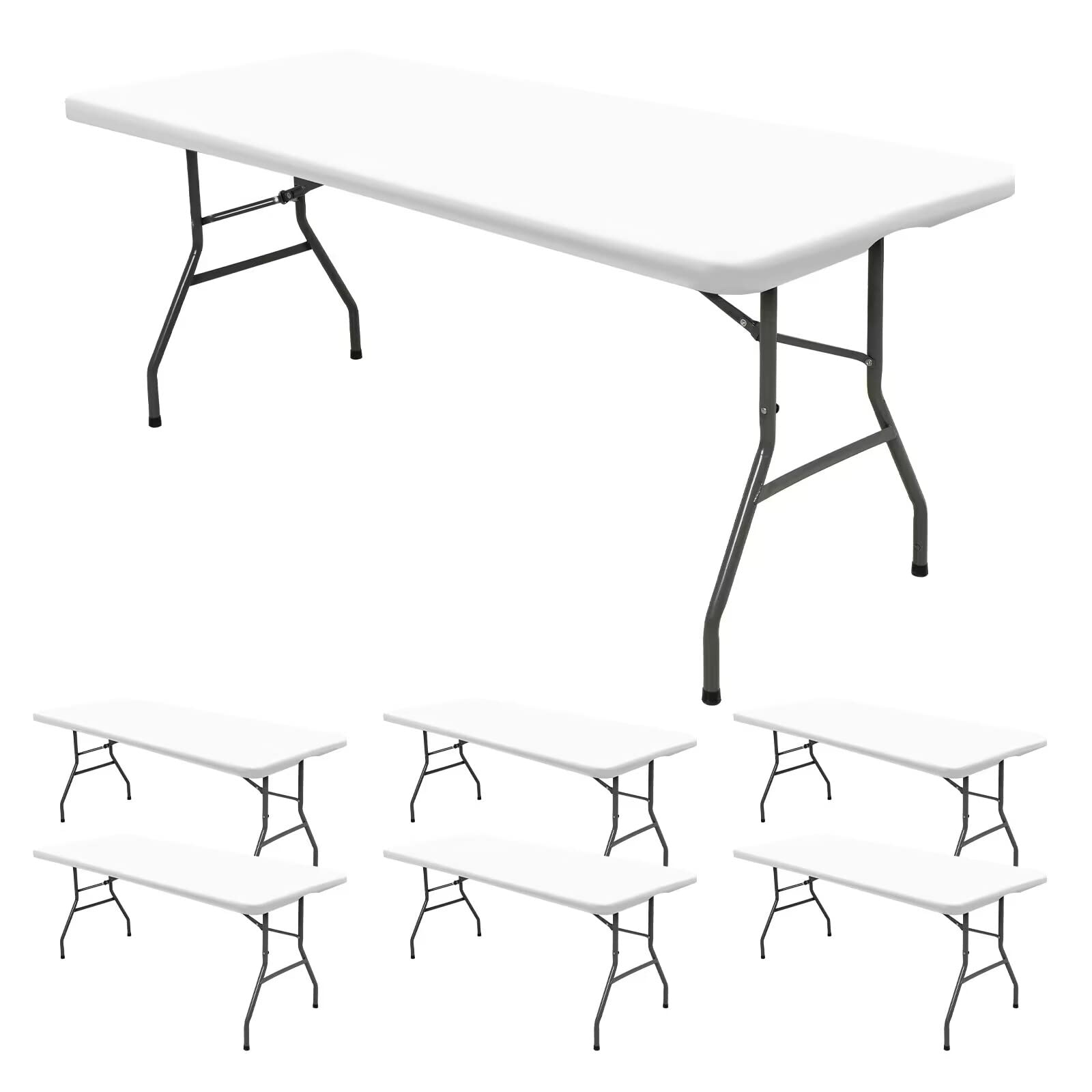 6 Pack Stretch Fabric Table Top Cap Cover, fits 6' Tables, Spandex Table Covers Washable Elastic Universal Rectangle Tablecloth Protector for Indoor Outdoor Party Picnic Wedding, White, 30" W x 72" L