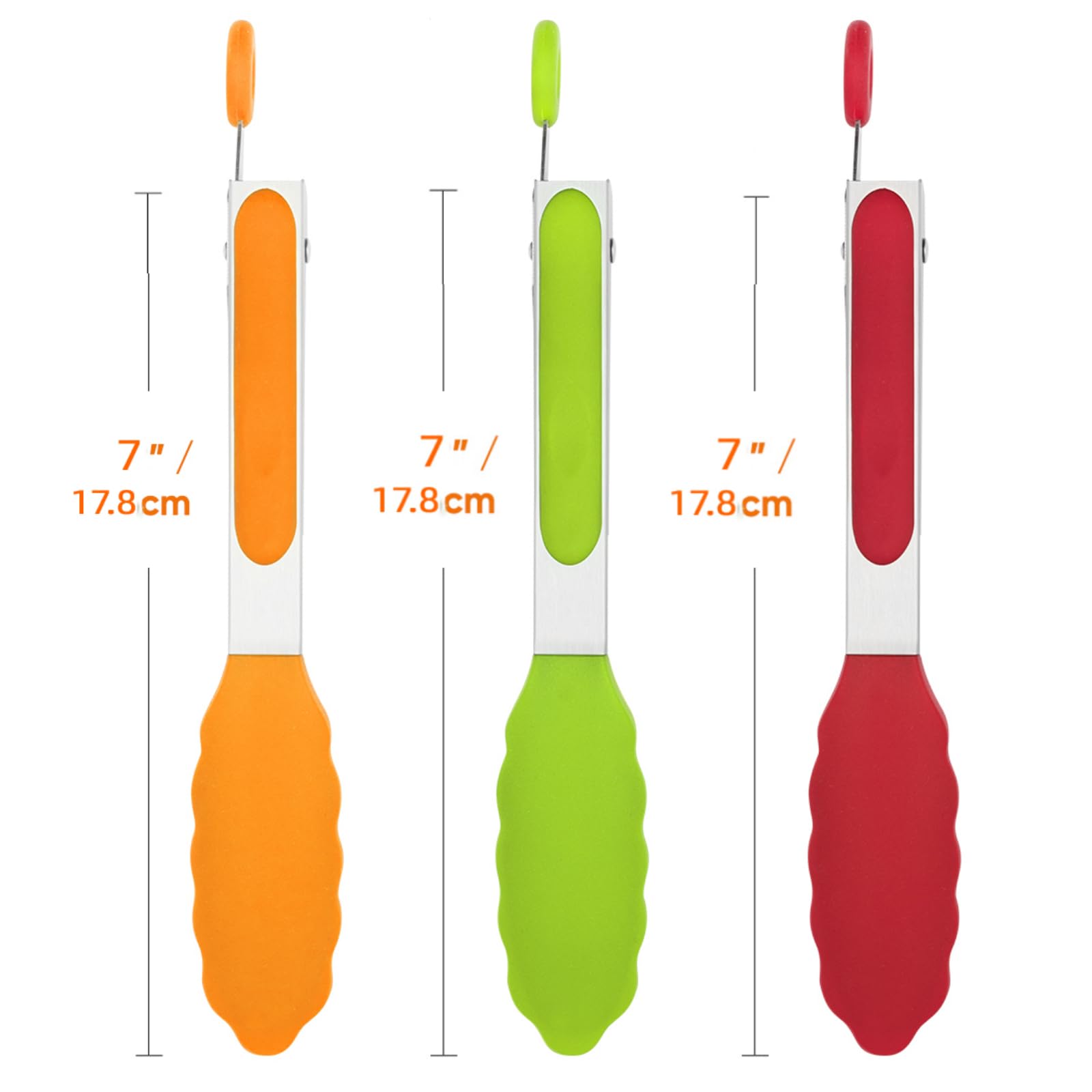 Small Silicone Tongs for Cooking, 3 PCS 7-Inch Mini Serving Tong