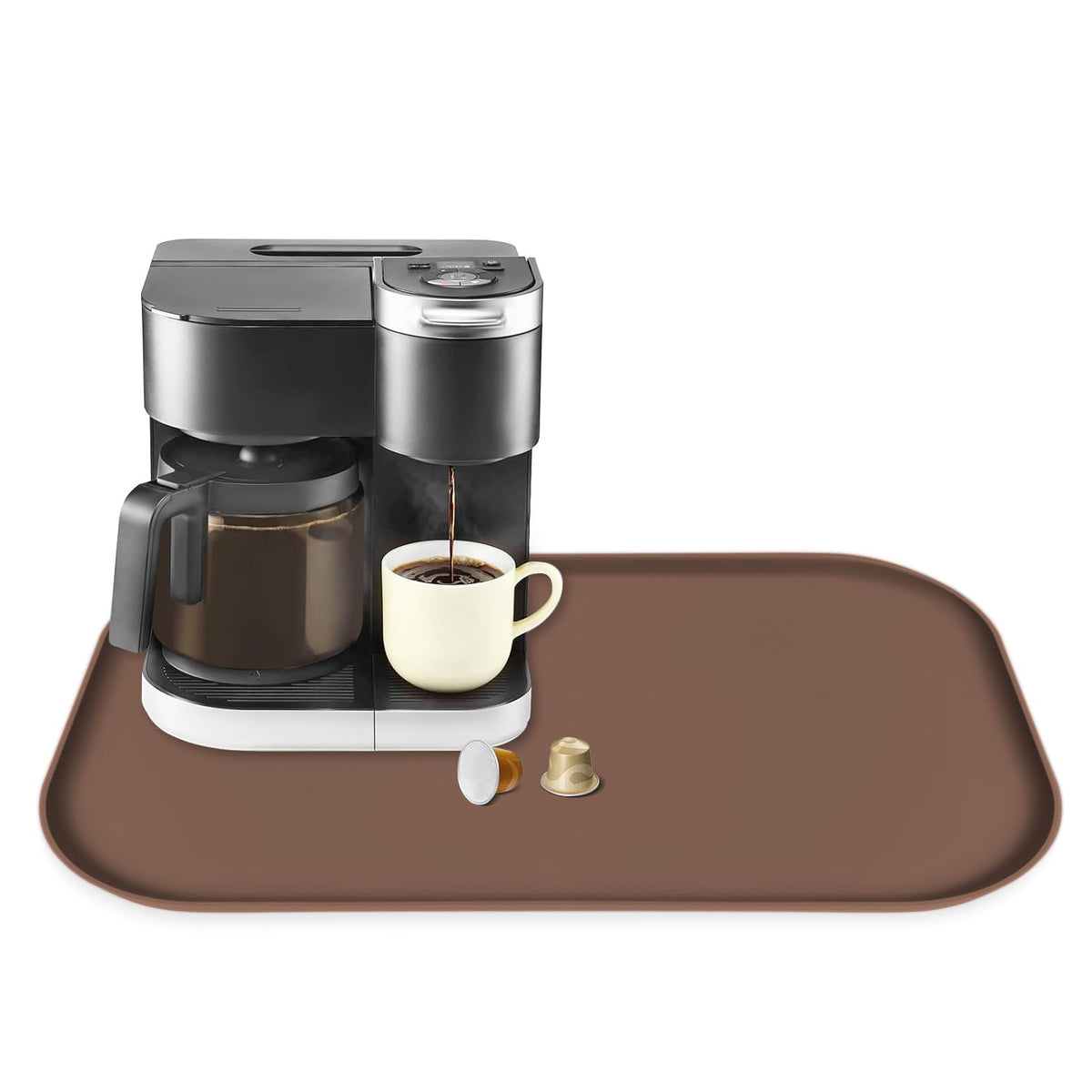 Silicone Coffee Maker Mat with Lip for Countertops 17.4''x10.6''Translucent