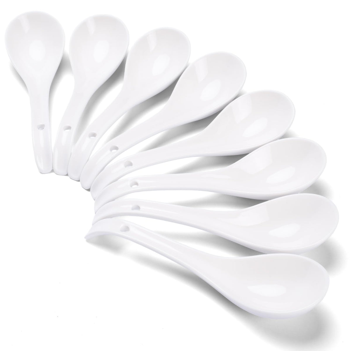 Soup Spoons Set of 8, Ceramic Chinese Soup Spoon, Asian Soup Spoons, White Japanese Spoon Large for Ramen Pho Wonton Dumpling Miso, Deep Oval Hook Design (8 pcs-6.7 inch)