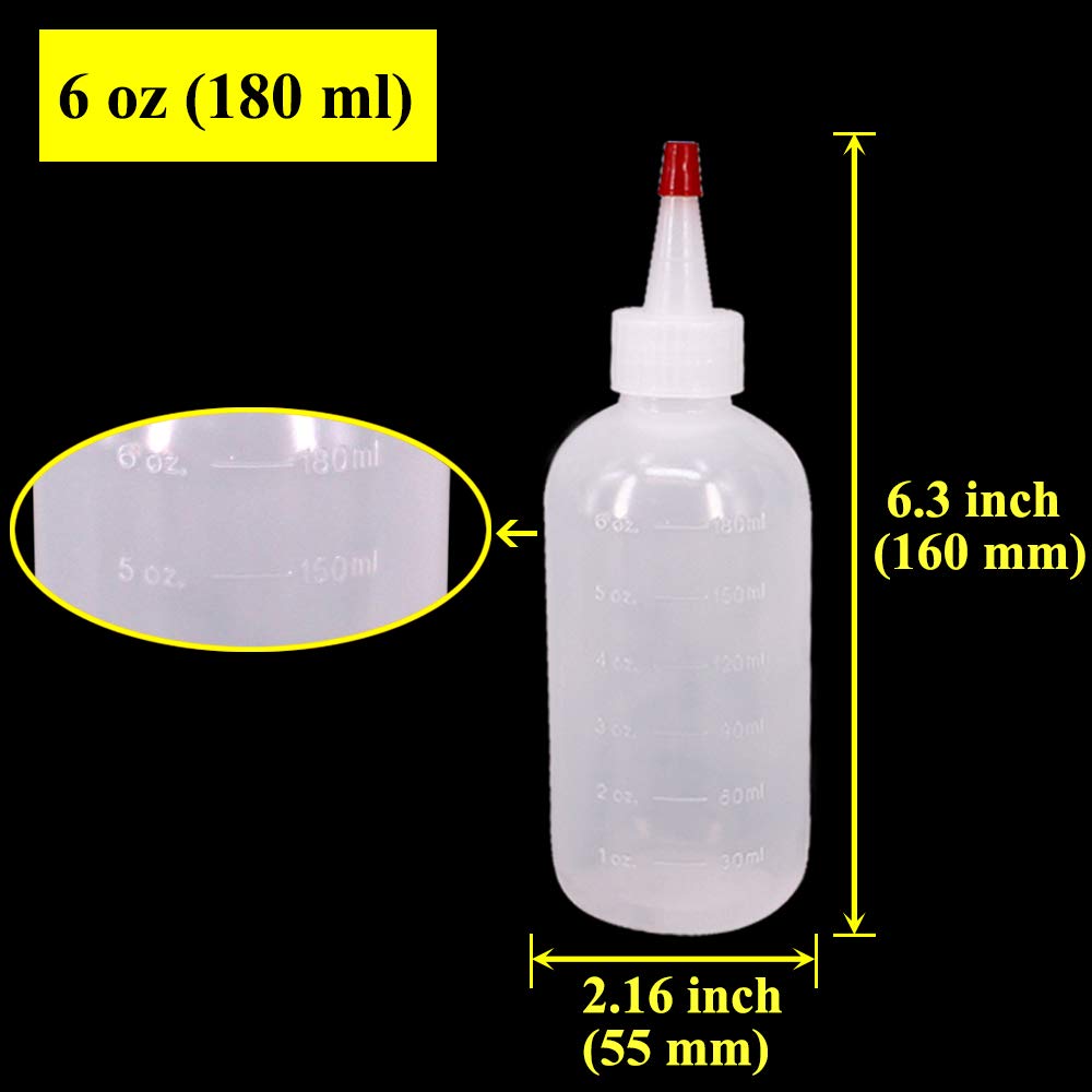 Belinlen 20 Pack 6-Ounce Plastic Squeeze Bottles with 20pcs Red Tip Caps and Measurement - Good for Crafts, Art, Glue, Multi Purpose Set of 20 with extra 6 Red Cap 36 Chalk Labels and 1 Pen