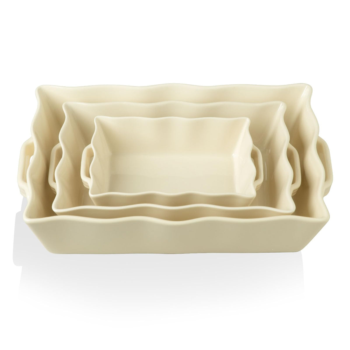 Sweejar Casserole Dishes for Oven, Ceramic Bakeware Set of 3, Rectangular Baking dish with Handles, Wave Edge Lasagna Pan Deep for Cooking, Cake, Dinner, Banquet and Daily Use (White)