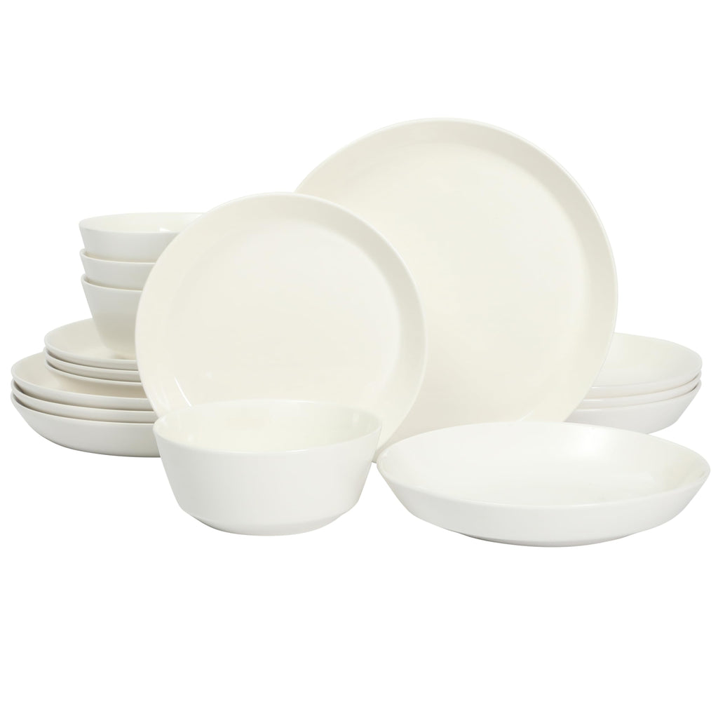 Gibson Home Melbourne White Plates and Bowls Set, 16 Piece Embossed Ceramic Dinnerware Set - Service for 4 Dishes - With Pasta Bowl