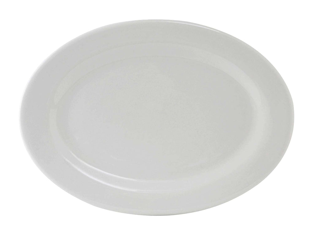 Tuxton China ALH-160 Platter, 16-1/8" x 11-1/4", Oval, Wide Rim, Rolled Edge, Microwave and Dishwasher Safe, Oven Proof, Fully Vitrified, Alaska, Porcelain White, Pack of 6