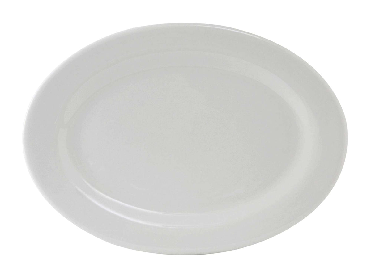 Tuxton China ALH-160 Platter, 16-1/8" x 11-1/4", Oval, Wide Rim, Rolled Edge, Microwave and Dishwasher Safe, Oven Proof, Fully Vitrified, Alaska, Porcelain White, Pack of 6