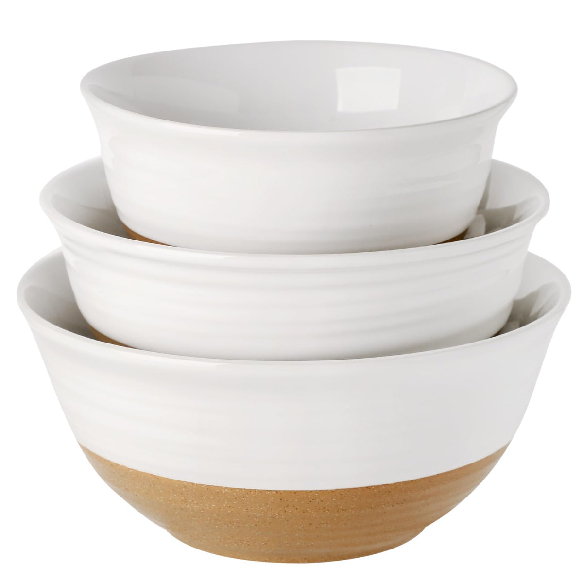 HASENSE Ceramic Serving Bowls, Large Salad Pasta Mixing Bowls Set, 2.1/1.0/0.5 Qt for Entertaining, White Nesting Batter Bowls for Prepping Baking, Dishwasher Microwave Safe, Set of 3