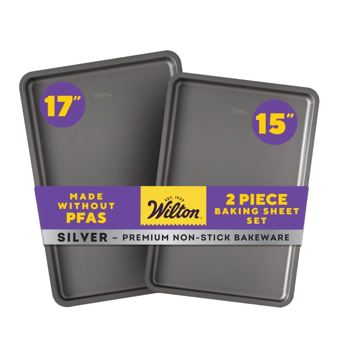 Wilton Silver Non-Stick Baking Sheet Set, Made Without PFAS, 2-Piece