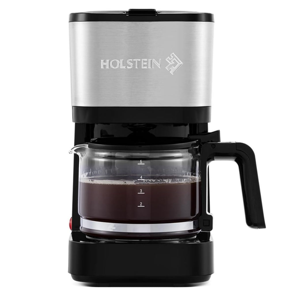 Holstein Housewares 5 Cup Coffee Maker – Compact Drip Coffee Machine with Auto Pause & Serve, Reusable Filter, Glass Carafe, Water Window & Warming Plate, Black