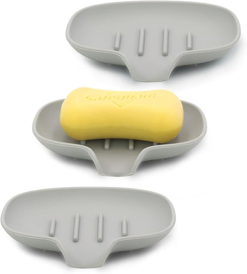 3 Pack Soap Bar Holder, AIMAIAIMAI Self Draining Soap Dish, Quick Drainage, Soap Dishes for Bathroom, Shower, Silicone Soap Tray for Kitchen, BPA-Free, Dishwasher Safe (Gray)