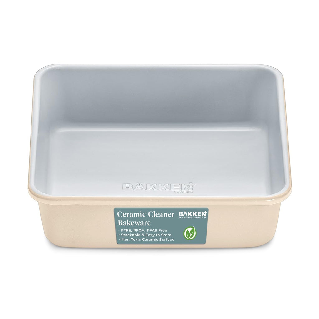 Square Cake Pan - Aluminized Steel, Ceramic Non-Stick Coating, Non-Toxic, Ideal Size, Heavy-Duty, Elevate Your Baking with Durability and Style!