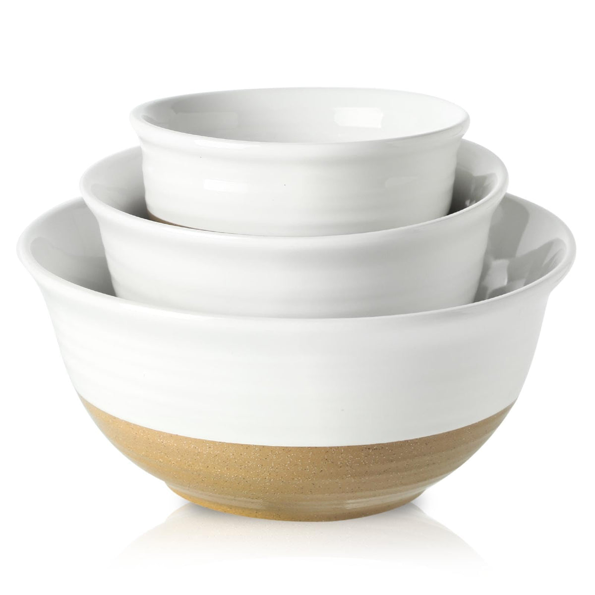 HASENSE Ceramic Serving Bowls, Large Salad Pasta Mixing Bowls Set, 2.1/1.0/0.5 Qt for Entertaining, White Nesting Batter Bowls for Prepping Baking, Dishwasher Microwave Safe, Set of 3