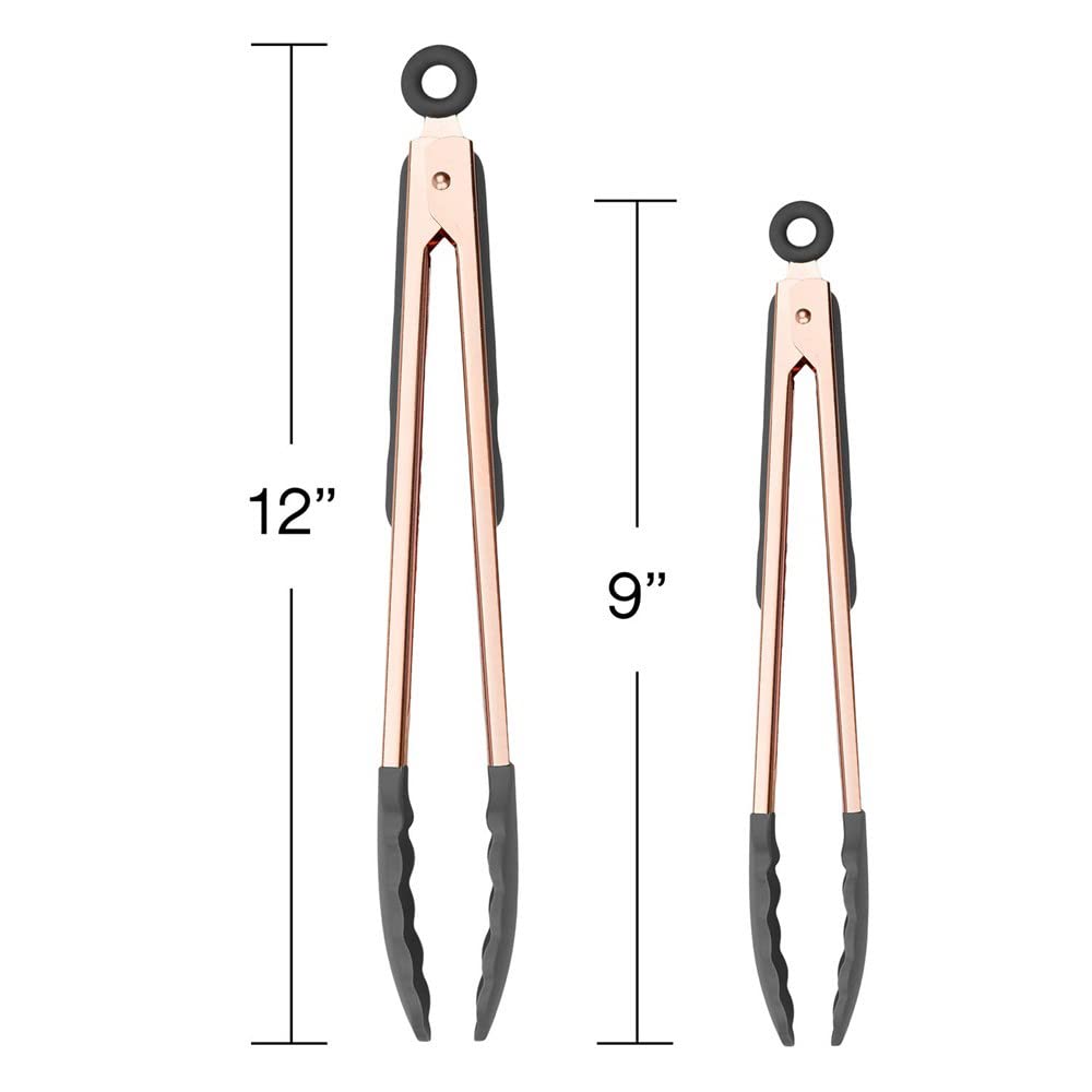 COOK WITH COLOR Stainless Steel Silicone Tipped Kitchen & BBQ Tongs Set, 2 Pc Tongs, Grey