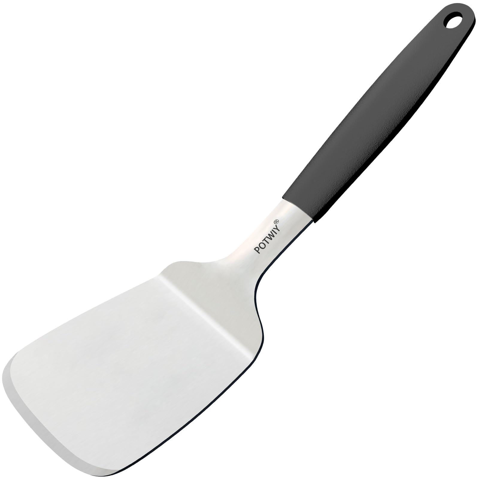 POTWIY Stainless Steel Spatula, Large Metal Spatula for Kitchen and Grilling, Heavy Duty Turner for Cast Iron Skillet with Silicone Handle, Cooking and Flipping Steak, Pancake, Burger, 4.6 x 3.7 In