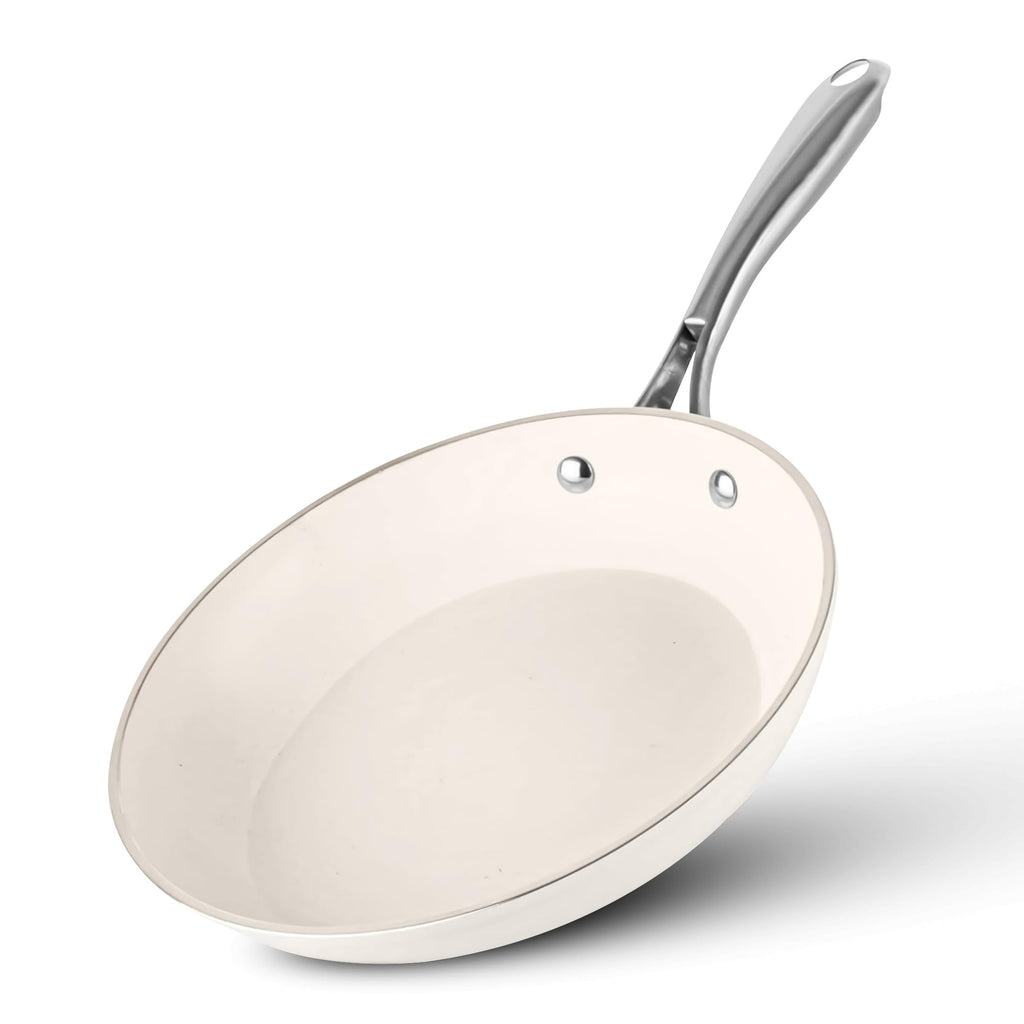 GOTHAM STEEL 10 Inch Ceramic Frying Pan Nonstick Skillet, Diamond Reinforced, PFAS & PFOA Free Non Toxic Aluminum Frying Pan, Oven Safe to 500°F, Induction Compatible, Dishwasher Safe, Cream White