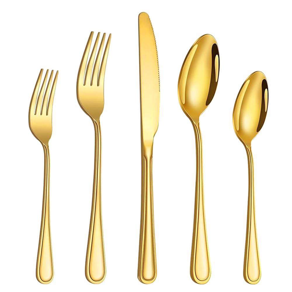 Gold Silverware Set,50-Piece Stainless Steel Flatware Set for 10