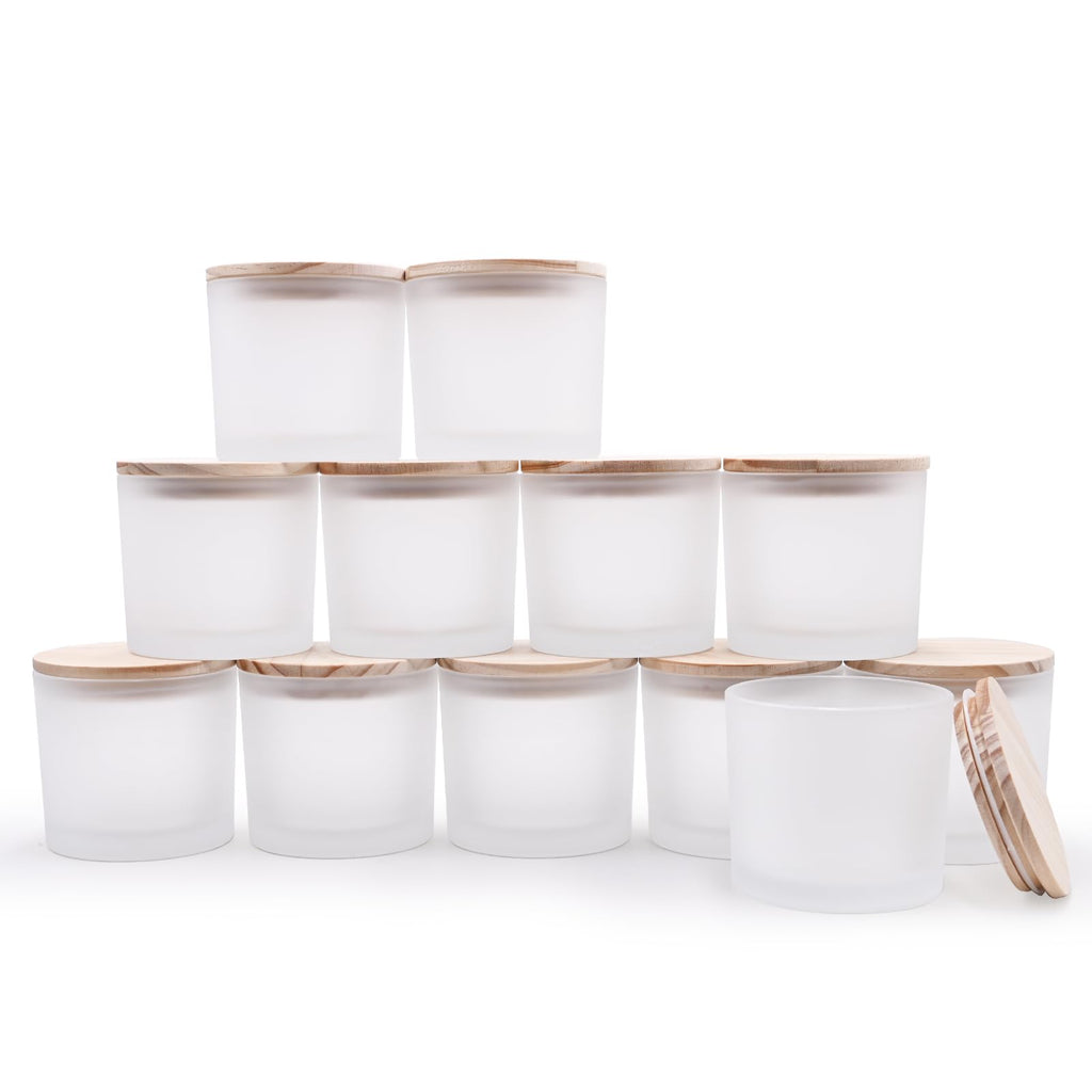 SHOWIN Thick Candle Jars for Making Candles 12 Pcs, 7 OZ Empty Jars with Wood Lids for Candle Making, Sample Container, Clear