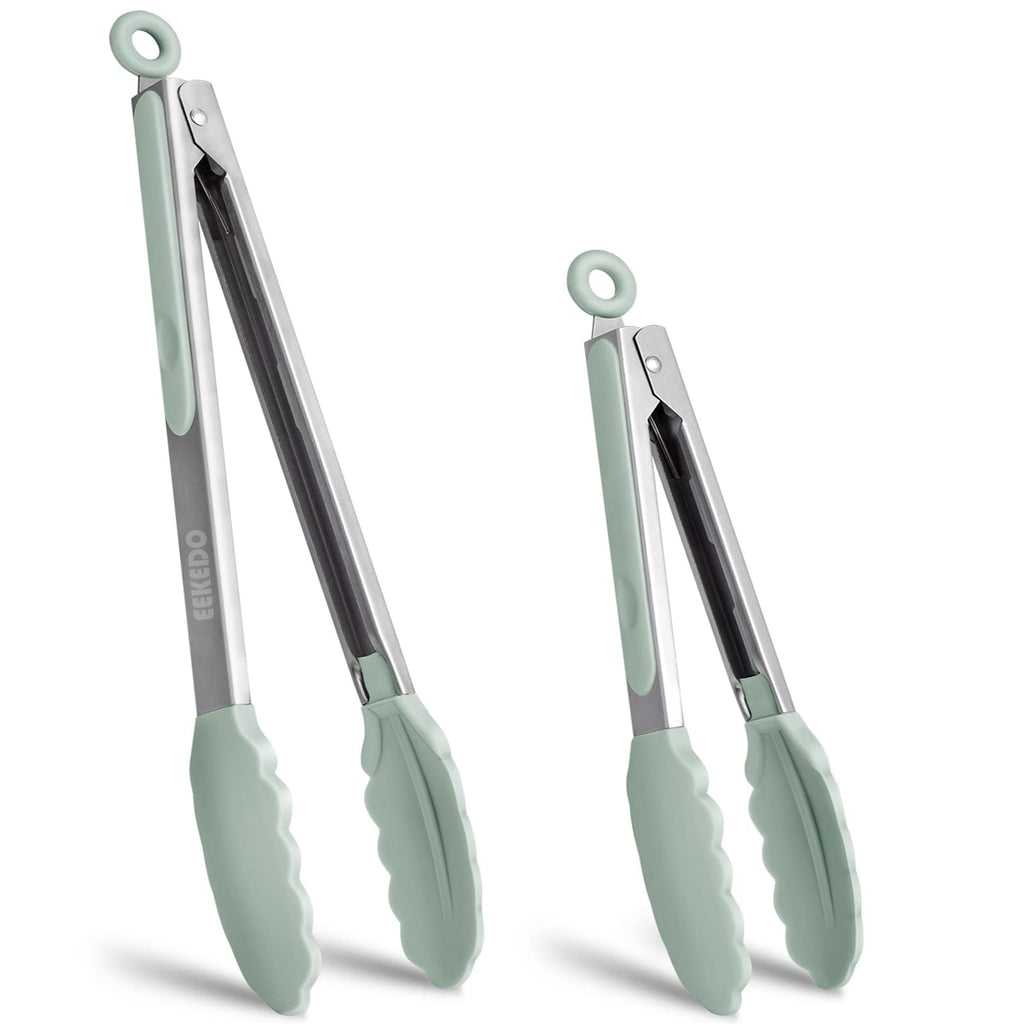 EEKEDO Tongs for Cooking, Stainless Steel Kitchen Tongs with Silicone Tips