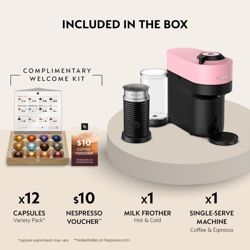 Nespresso Vertuo Pop+ Coffee Machine with Milk Frother, Candy Pink