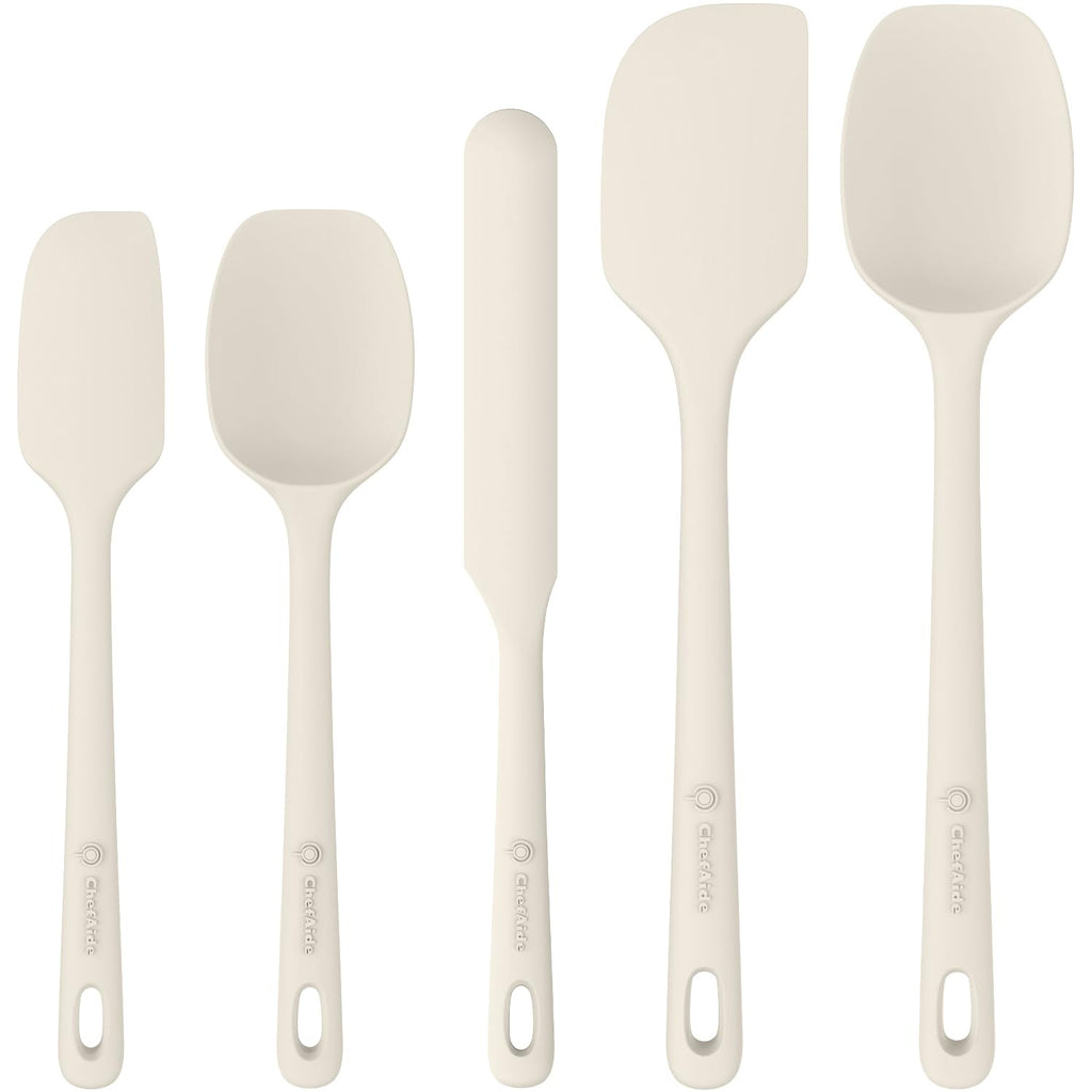 ChefAide 5 Pieces Silicone Spatula Set, Food Grade Rubber Spatula, Upgrade Strong Handle with Ergonomic Grip, Heat Resistant Up to 600°F for Nonstick Cookware, Cooking
