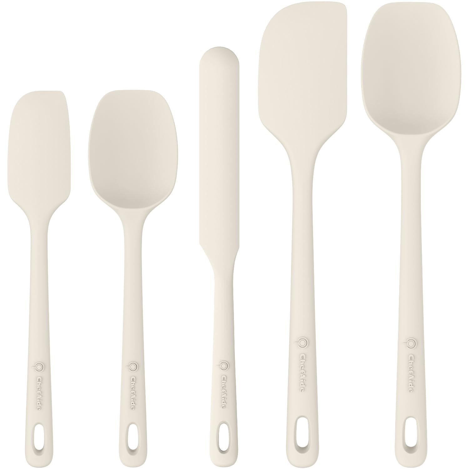 ChefAide 5 Pieces Silicone Spatula Set, Food Grade Rubber Spatula, Upgrade Strong Handle with Ergonomic Grip, Heat Resistant Up to 600°F for Nonstick Cookware, Cooking