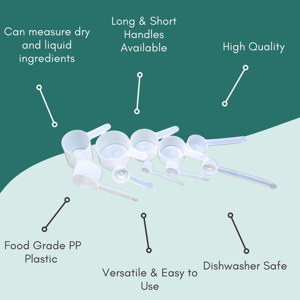 Supplement and Supply 32 mL (32 CC | 1.08 Oz.) Long Handle Plastic Measuring Spoon for Coffee, Protein Powder, Pet Food, Spices, Grains, Dry Goods – Food-Grade BPA-Free (Pack of 5)