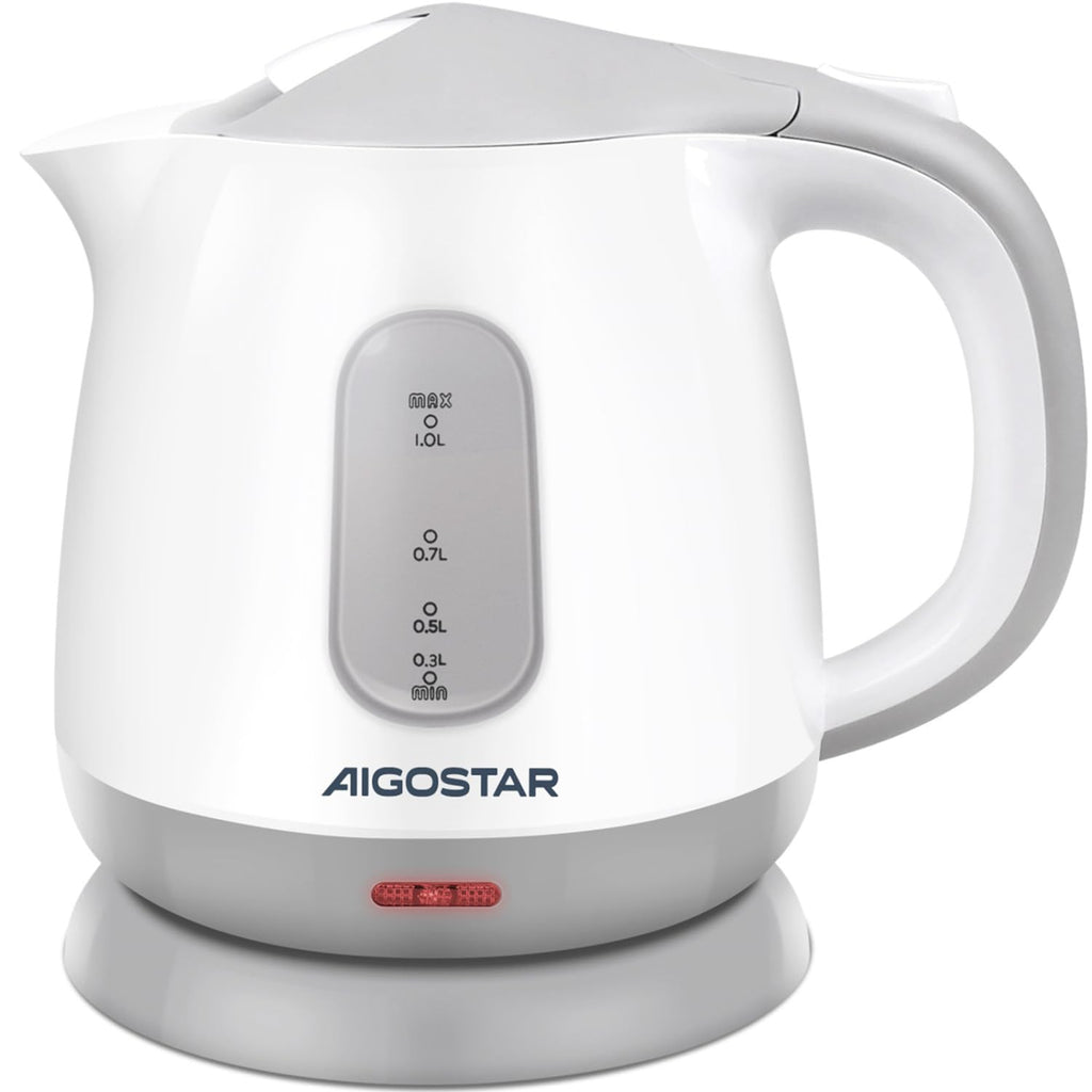 Aigostar Small Electric Kettle, 1L Portable Electric Tea Kettle 1100W with Automatic Shut-Off and Boil Dry Protection, Travel Hot Water Boiler Cordless for Making Coffee and Tea, BPA-Free, Grey