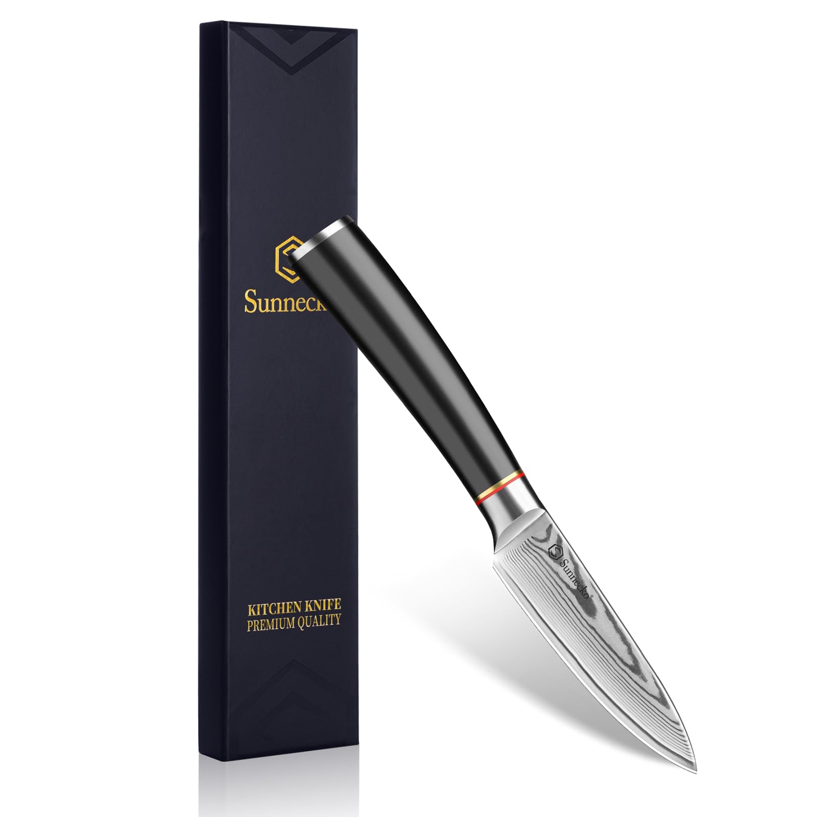 Sunnecko Damascus Paring Knife,Japanese VG10 Core Steel Damascus Fruit Knife,Professional Razor Sharp Small Kitchen Knives with Knives Sharpner