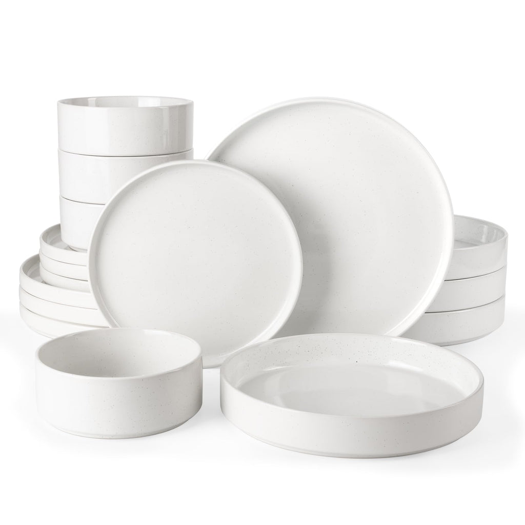 Famiware Nebula Plates and Bowls, 18-Piece Dinnerware Set, White