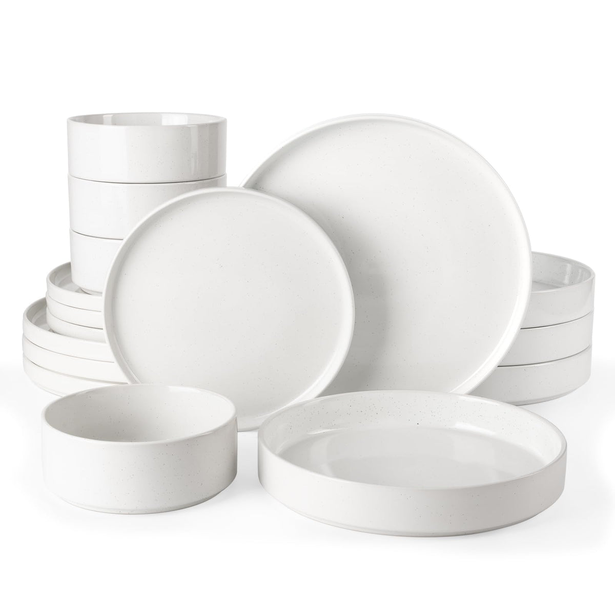 Famiware Nebula Plates and Bowls, 18-Piece Dinnerware Set, White