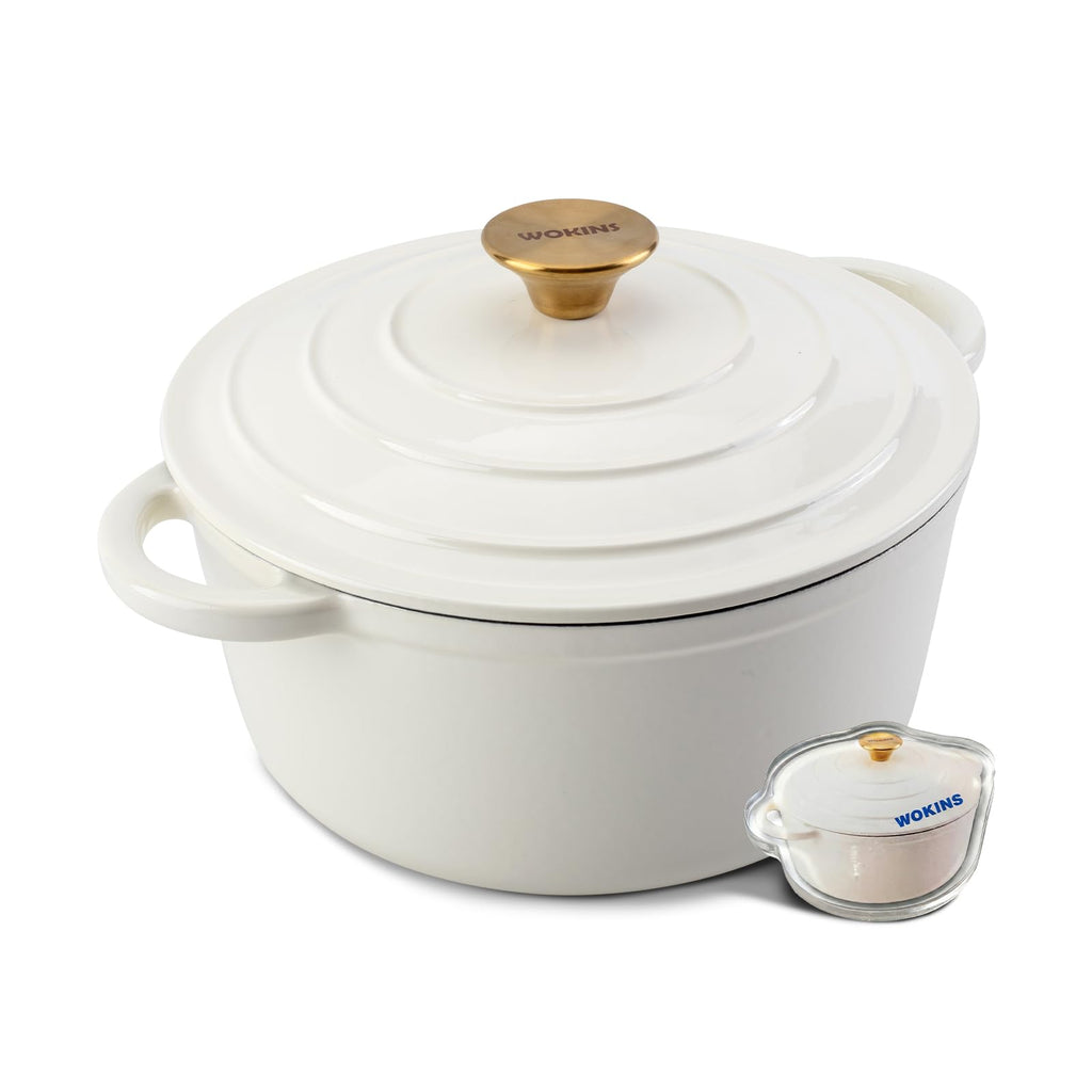 WOKINS Enameled Cast Iron Round Dutch Oven -4QT Pot With Lid,Cream